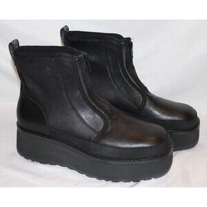 UGG CITYFUNC ZIP BLACK LEATHER‎ WATERPROOF ZIP WOMEN'S BOOTS NWOB